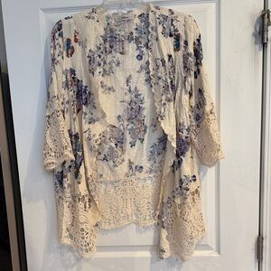 Solitaire Cream Lace Top with Blue Floral Accents
